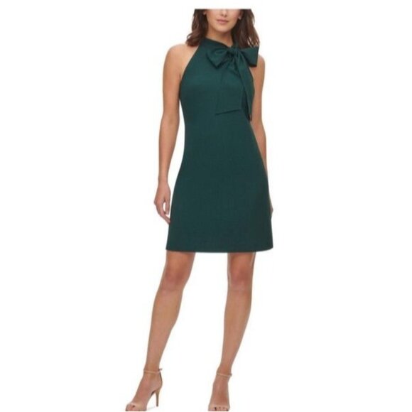 Vince Camuto Bow-Neck Sleeveless Halter Green Mini Shift Dress Size 6 NWT - Picture 7 of 8